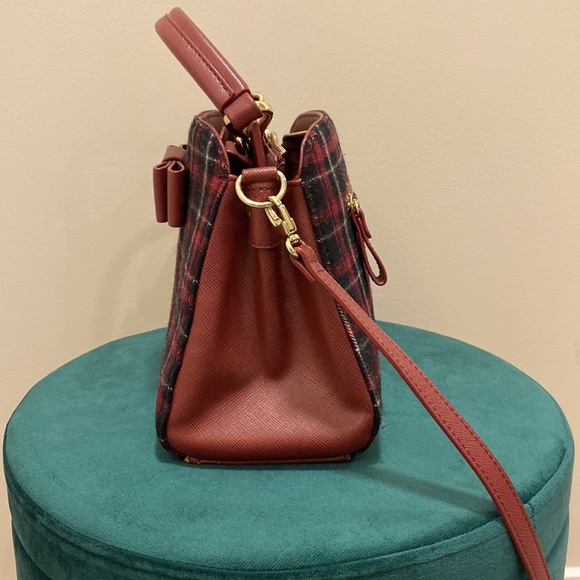 EUC RARE Samantha Vega Fulfilled Love Burgundy Tartan Plaid Crossbody Handbag. - Picture 9 of 17